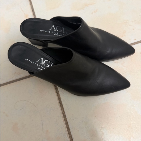 AGL Black Leather Pointed Mules - Picture 2 of 5